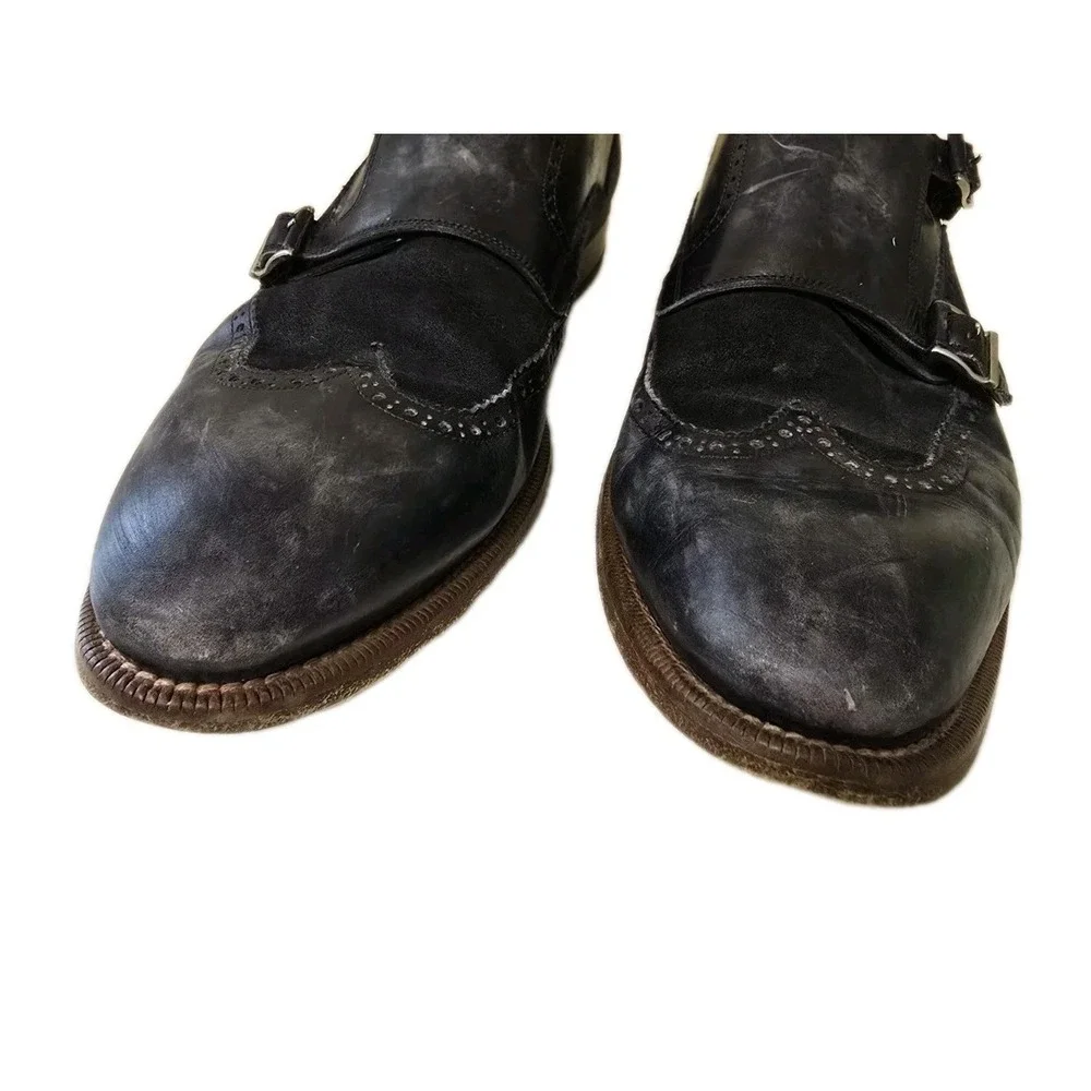 Magnanni Men's Size 10.5 Double Monk Strap Wingtip Shoes Dark Blue